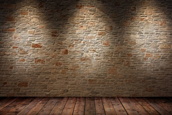 Part of the room with the image of a wall and a floor made of wooden boards