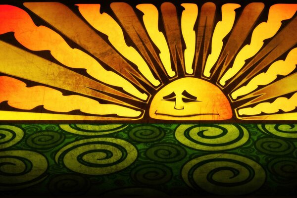 Graphic drawing of a sad sunset sun