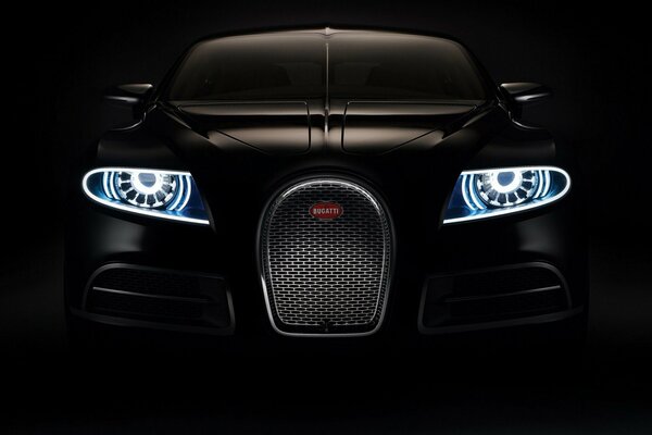 Bugatti galibier negro con faros luminosos