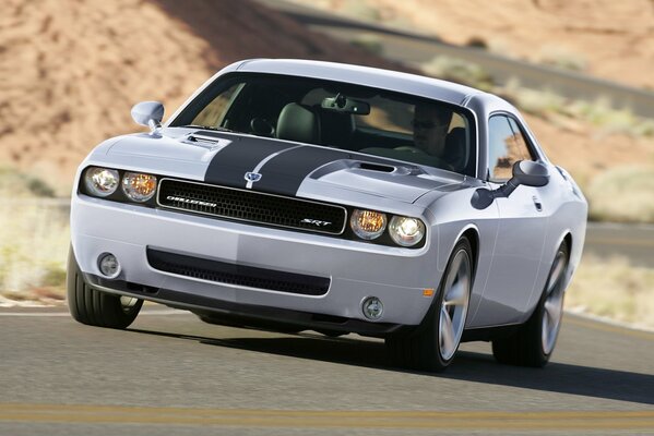 Stylish grey car on the road