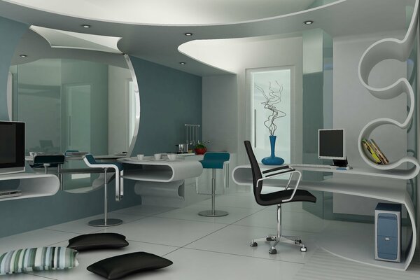 Bureau futuriste dans des couleurs froides