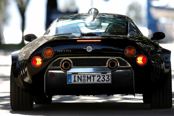 Rear view of a racing car