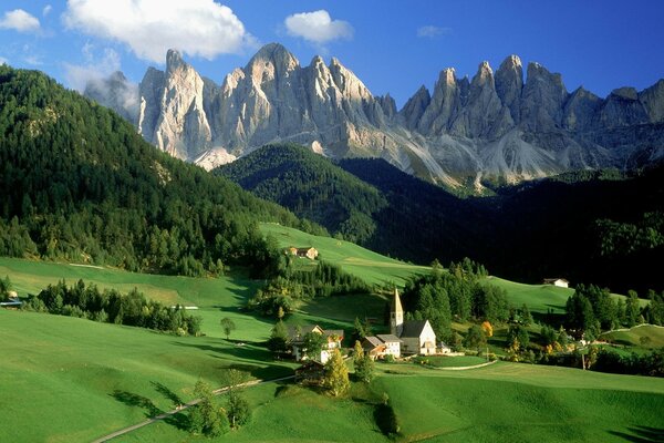 A village in a picturesque green nature