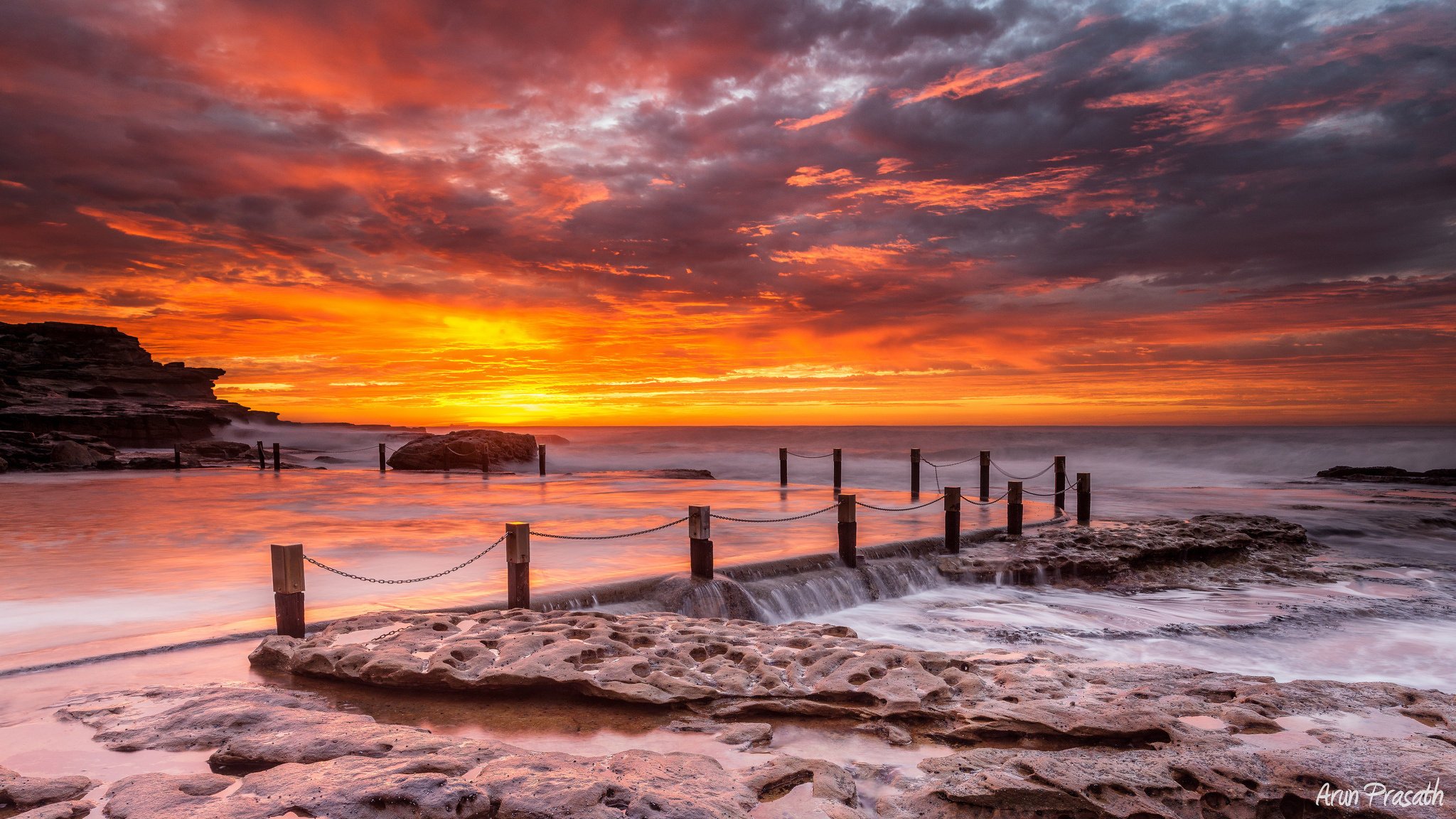 sonnenuntergang steine himmel pier meer