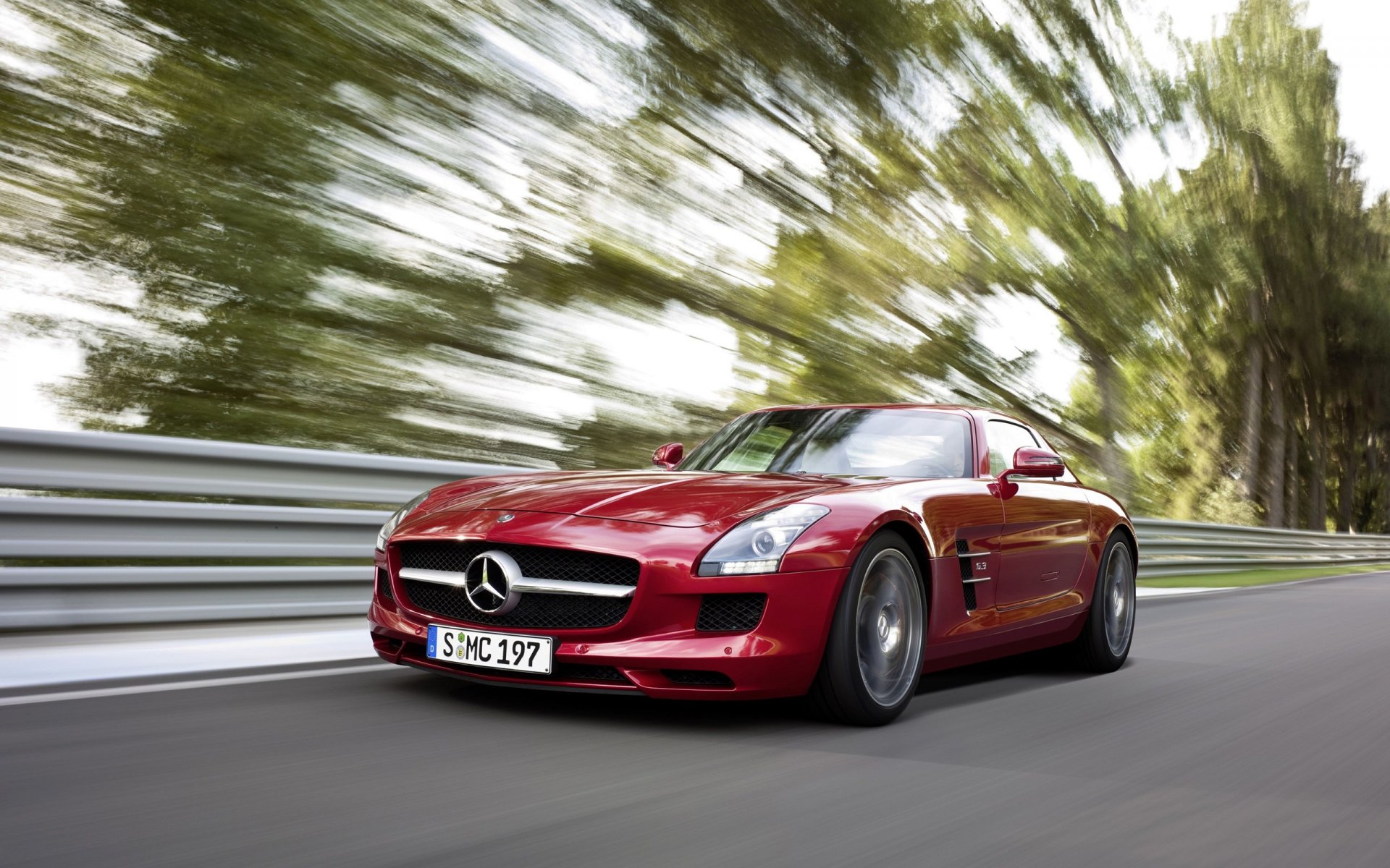 mercedes benz sls amg carretera velocidad árboles