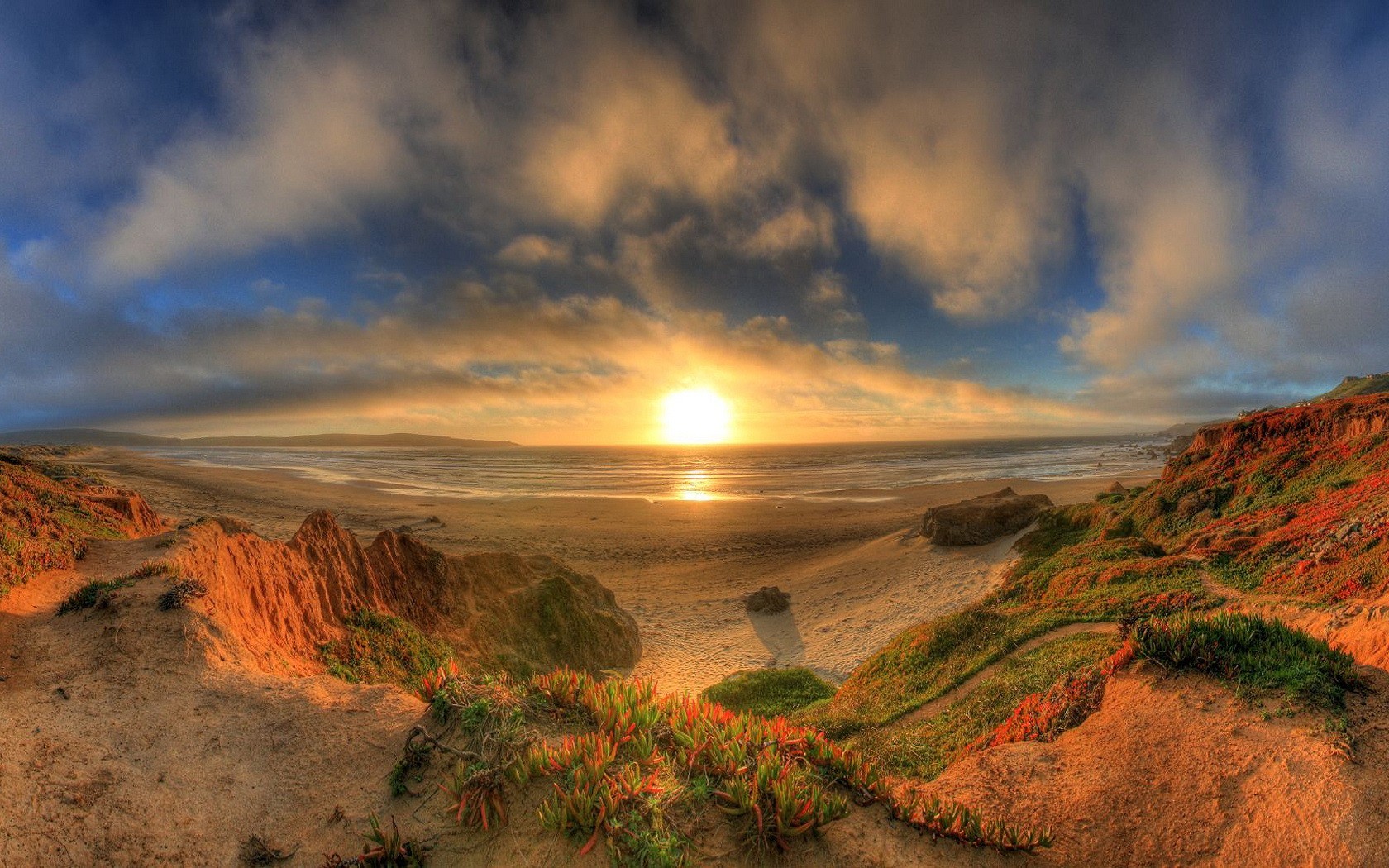 coucher de soleil côte mer panorama