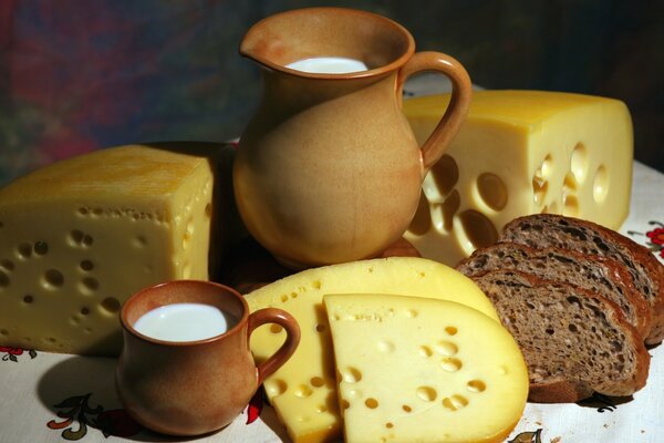 Nature morte avec du pain rustique et du fromage