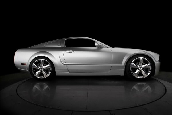 Silver Ford Mustang side view