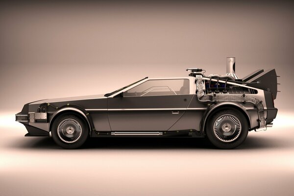 Photo of the DeLorean dmc-12 car from the movie Back to the Future with sepia effect