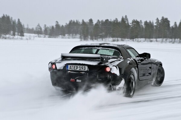 Beautiful skid on a snowy highway