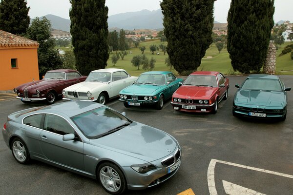 Il y a beaucoup de Baby - boomers colorés sur le parking. Au premier plan, l argent, et cinq autres un peu plus loin