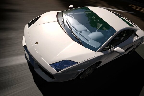 White Lamborghini car on the highway