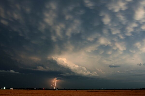 Menacing lightning in a cloudy sky