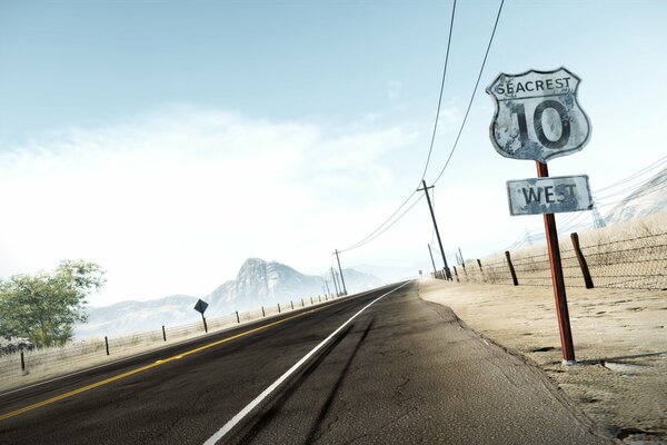 Road with a sign on the side of the road to nfs