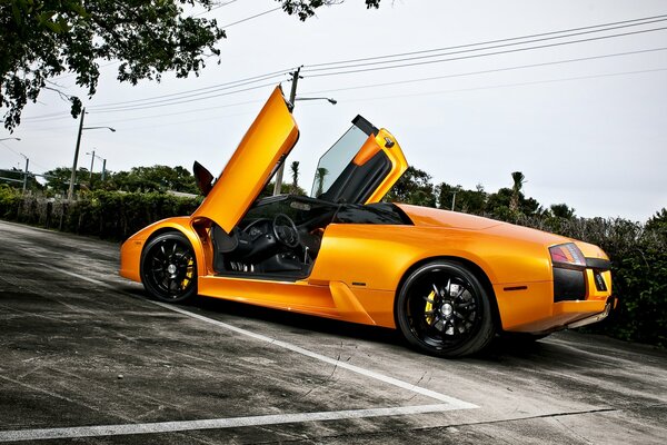 Orange lamborghini with open doors