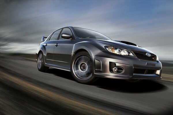 Subaru impreza on the road in motion