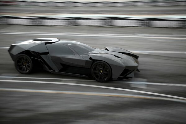 Black lamborghini in speed on the road