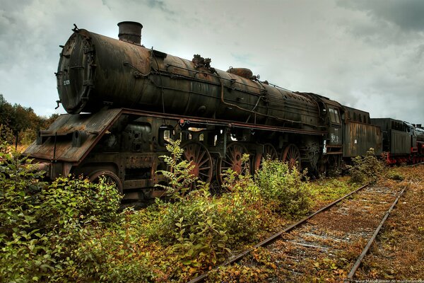 Abandoned train on rusty rails