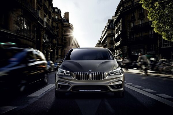 Grey BMW on the city street