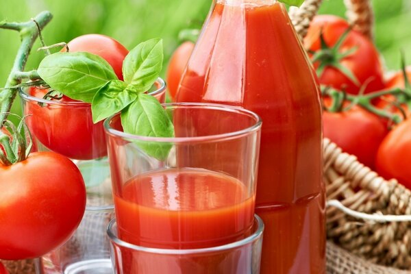 Tomatensaft in einem Glasbecher