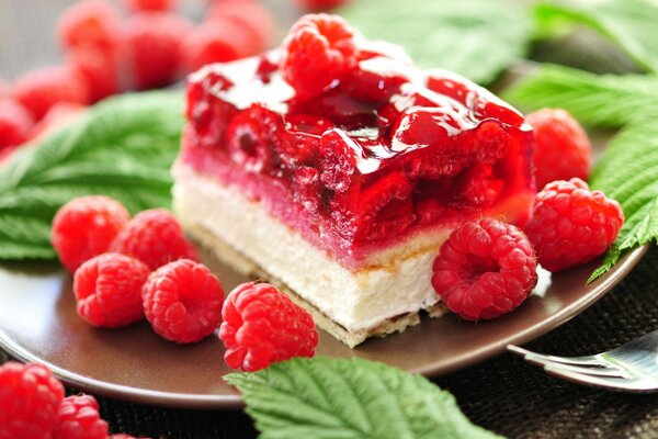 Delicious cream cake with raspberries