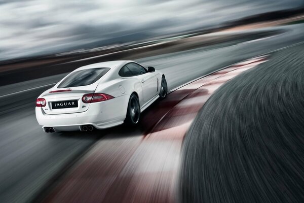 Jaguar xkr weiß bei Geschwindigkeit