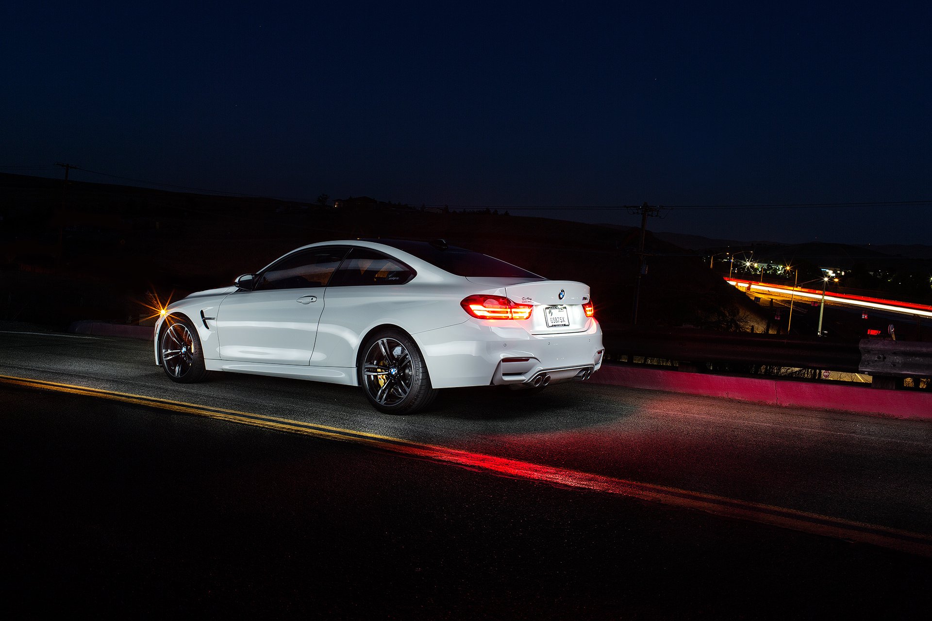 bmw m4 coupe f82 rear white bmw night