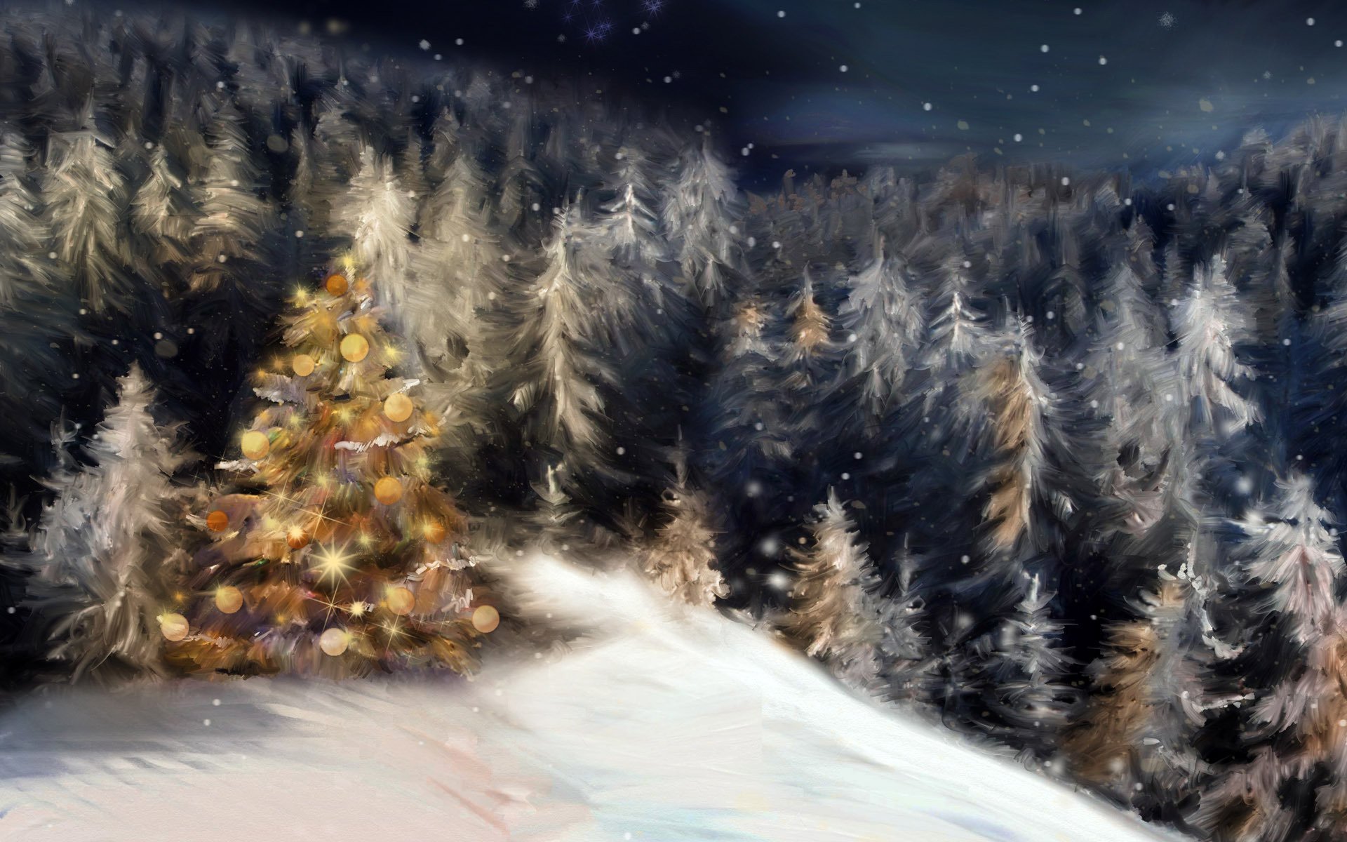 christmas snow winter forest night holiday new year christmas trees christmas tree