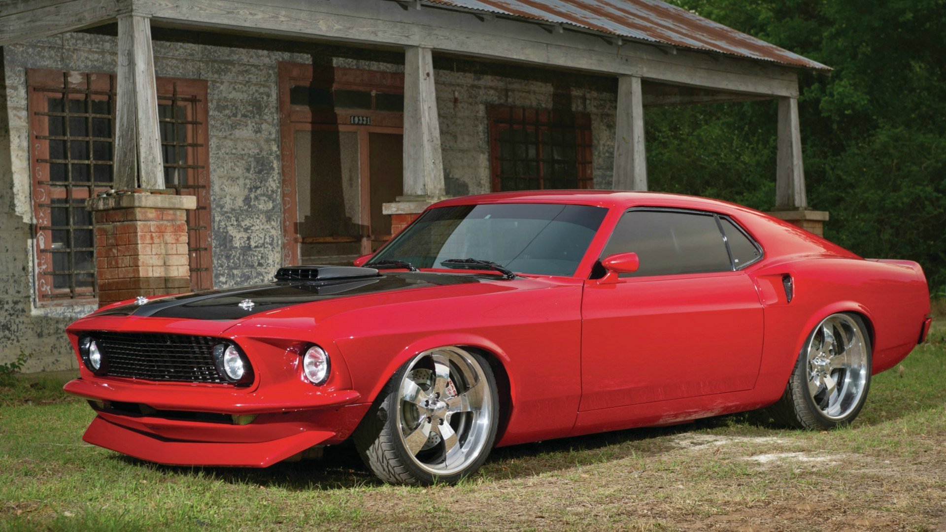 ford mustang boss 429 1969 muscle car rouge rouge vue latérale