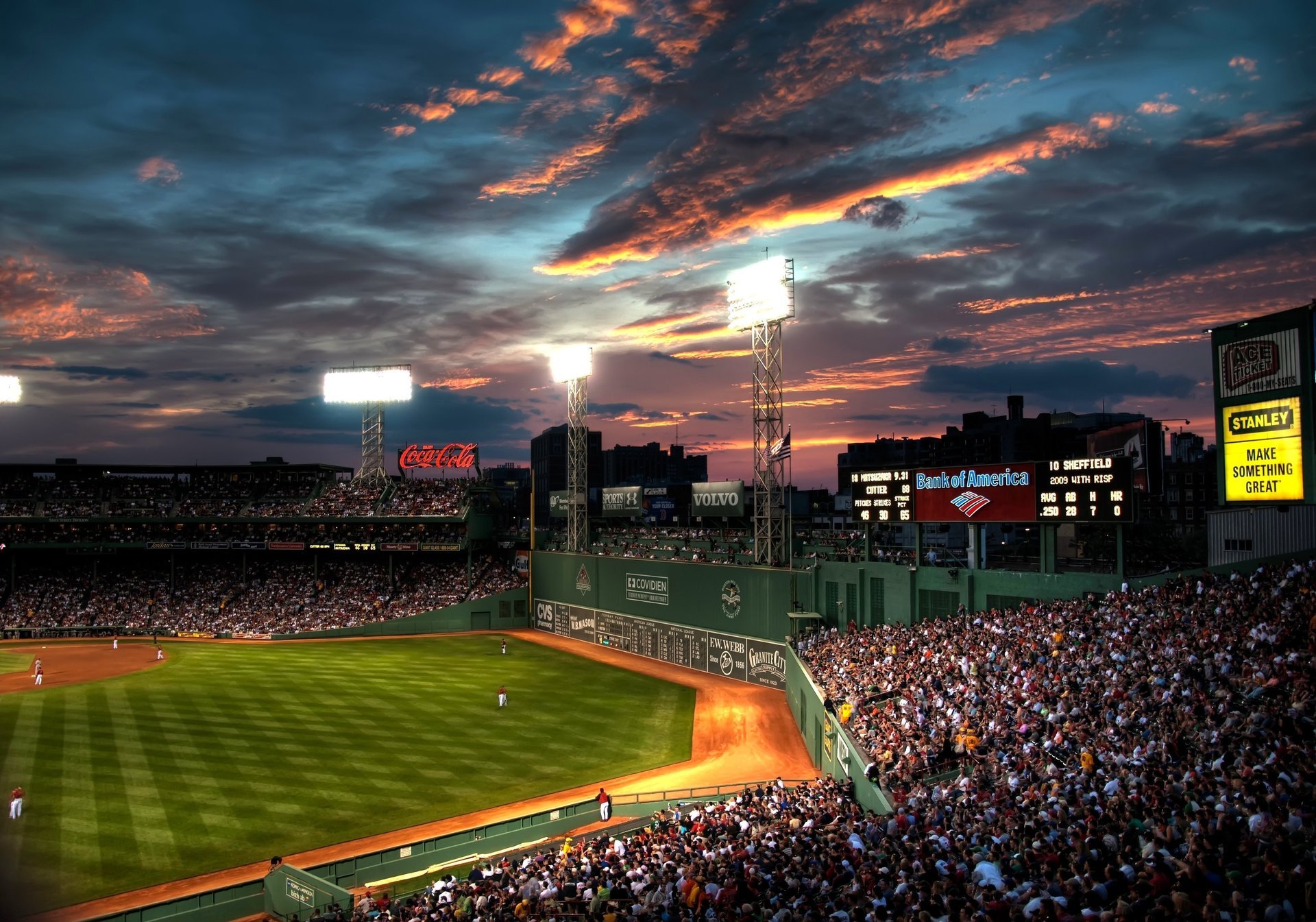 fenway beysball people clouds boston park baseball