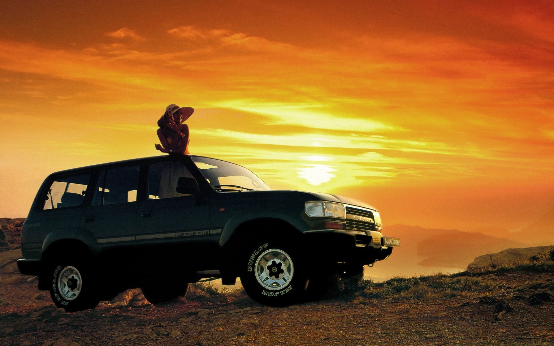 toyota land cruiser toyota land cruiser suv jeep front end girl sunset background