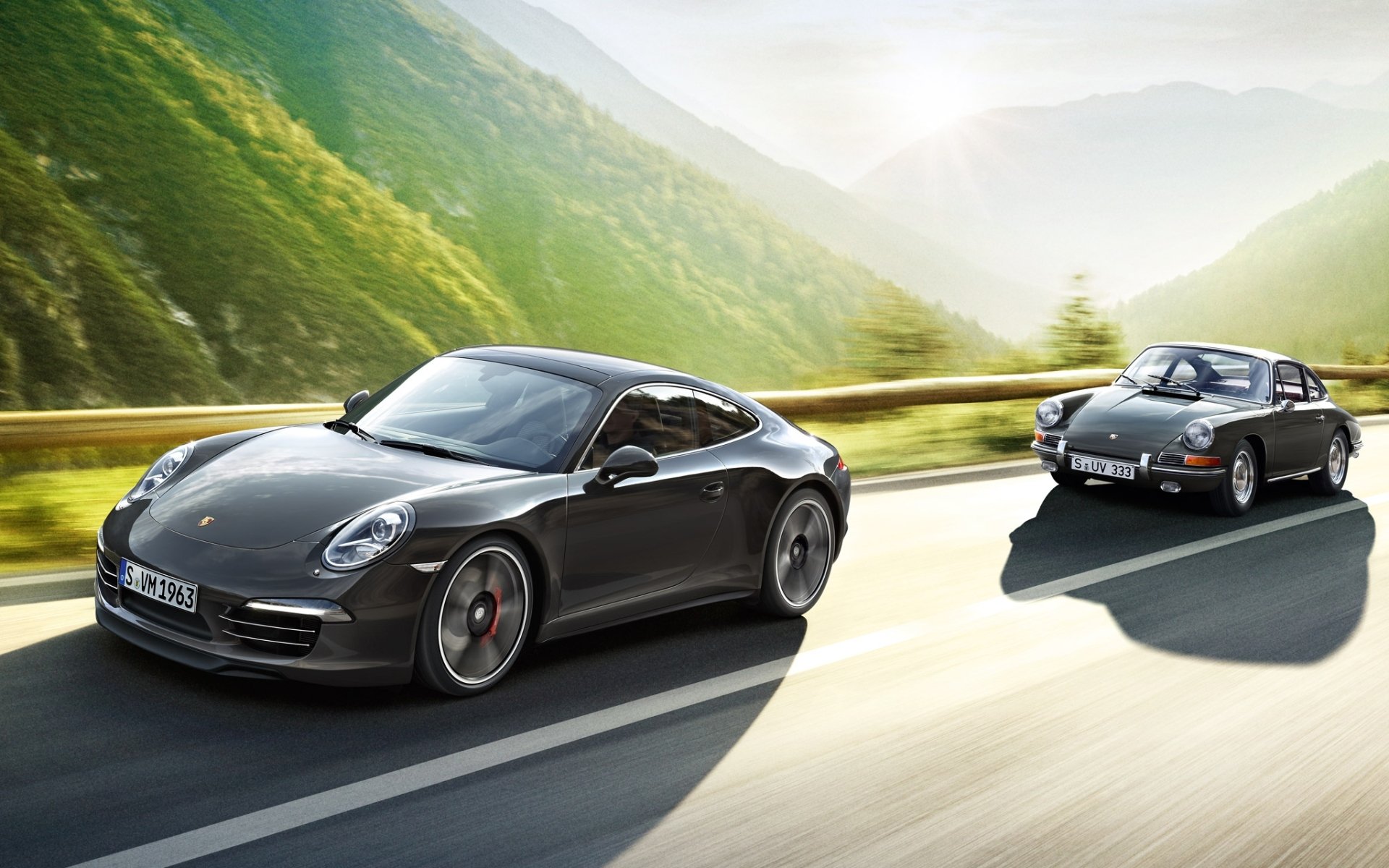 porsche 911 porsche old and new front background