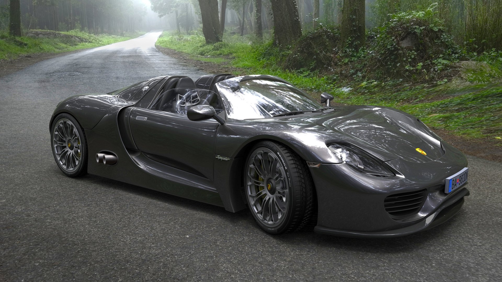 porsche coche carretera bosque