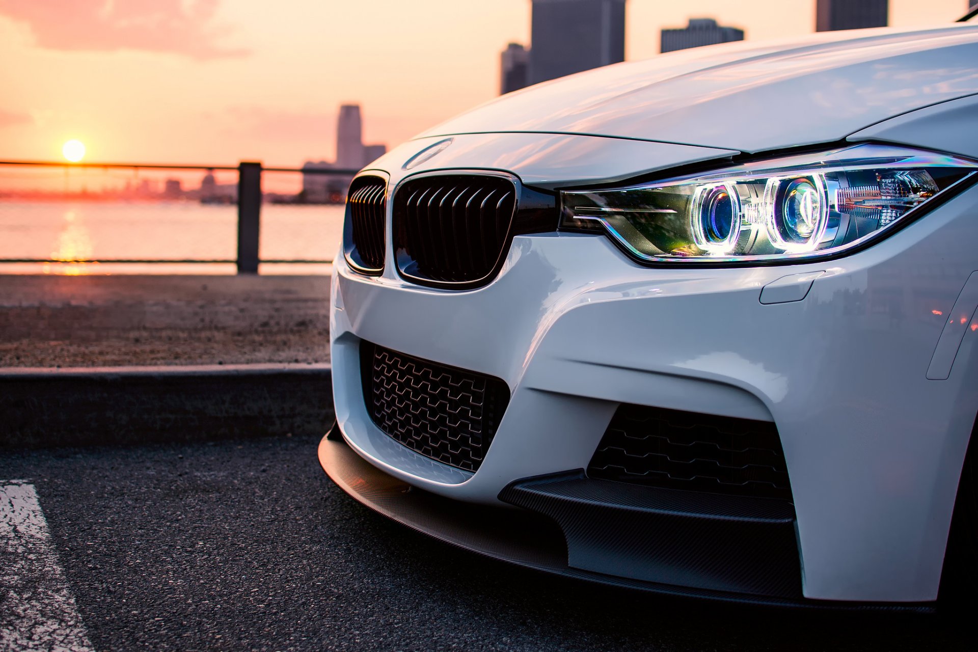 bmw 335i série blanc soleil lumière ville