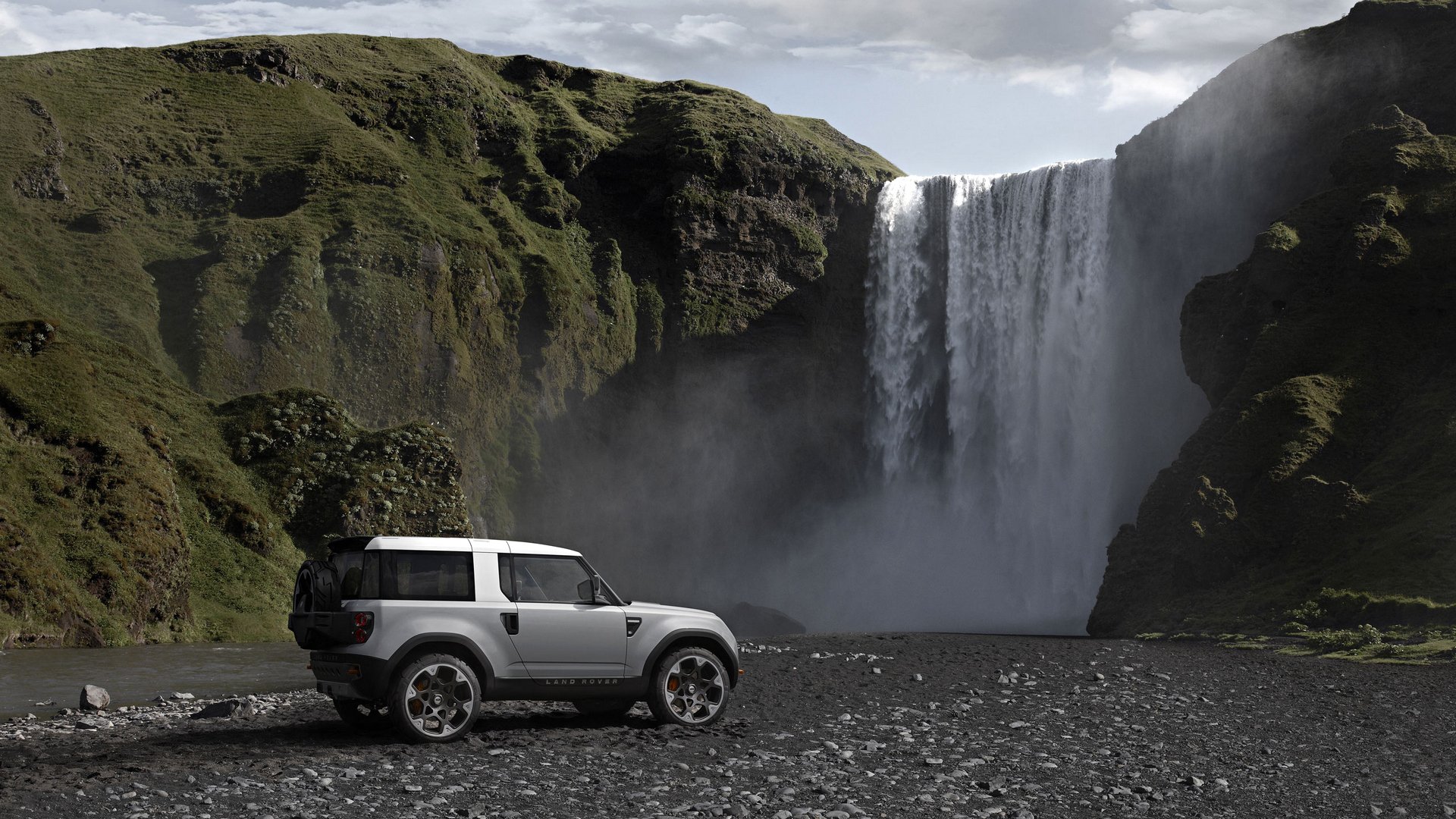 land rover sport mountain rock landscape waterfall