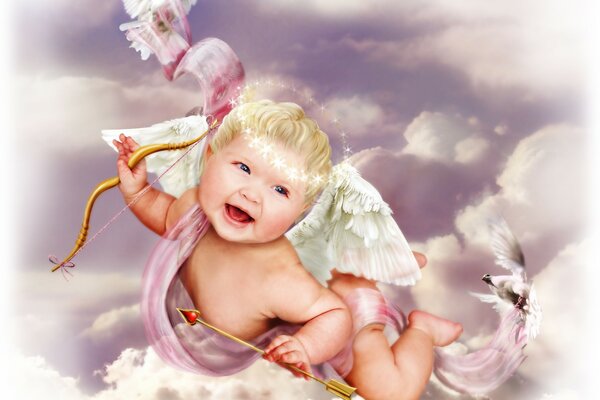 A blond cupid with a bow and arrow