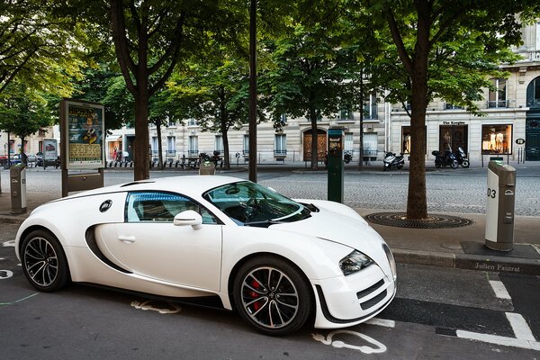 White supersport car in the parking lot