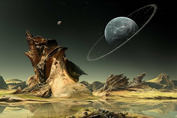 Planet im Hintergrund der Landschaft