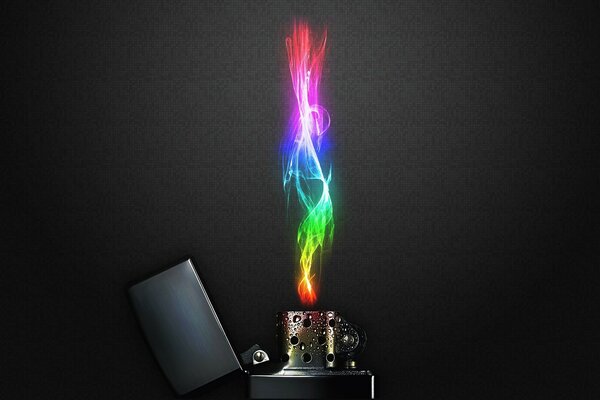 Rainbow flame of a lighter on a black background