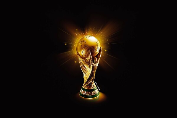 Gold World Cup on a black background