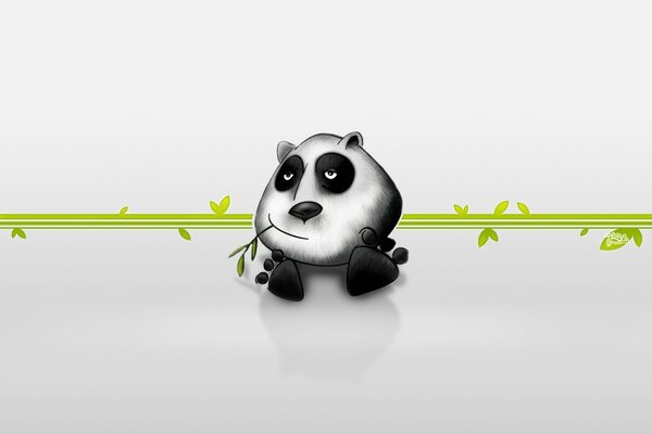 Panda with a big head bored chewing bamboo