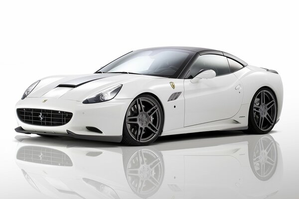 White ferrari novitec rosso race 6062011 on a mirror surface