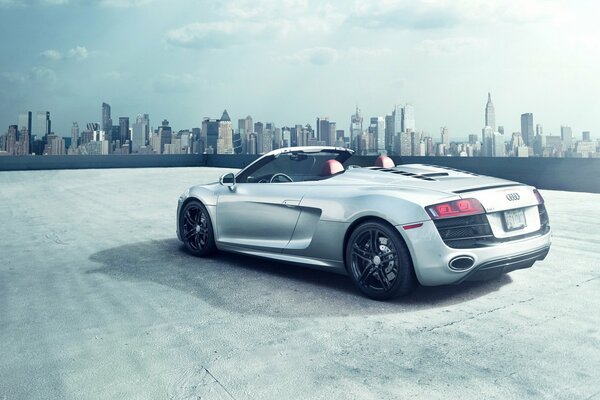 Audi p8 car on the roof in New York