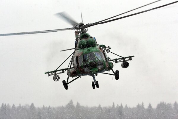 Flying Mi-8 helicopter over Ukraine