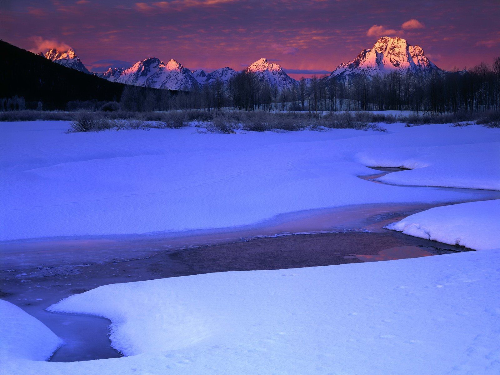 neige hiver ruisseau montagnes