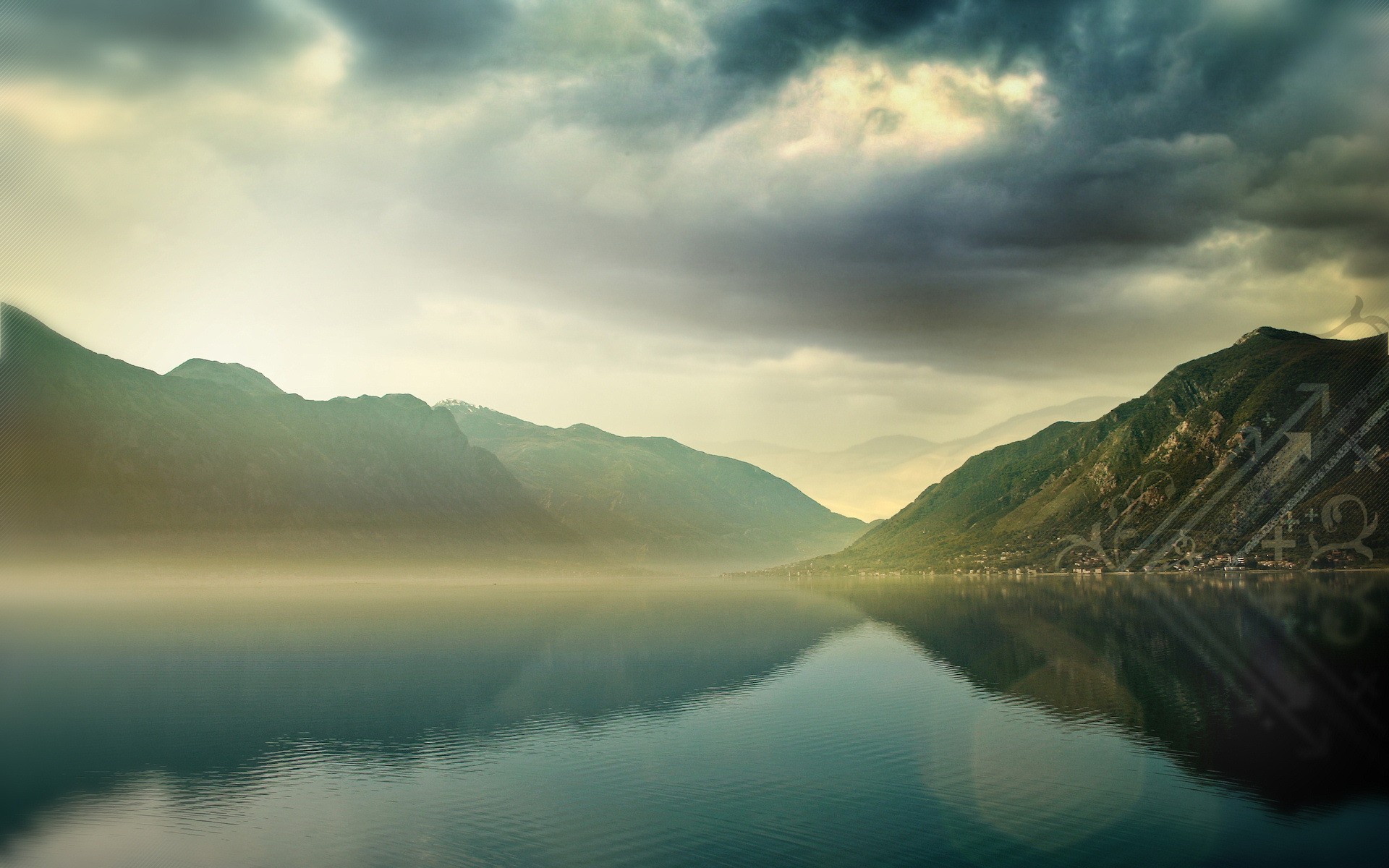 lake water clouds mountain processing