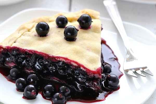 Stück Kuchen mit Blaubeerbeeren