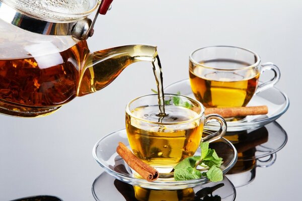 Warming aromatic tea with mint and cinnamon