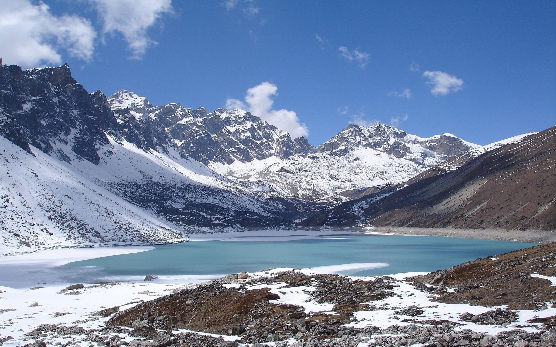 mountain lake snow