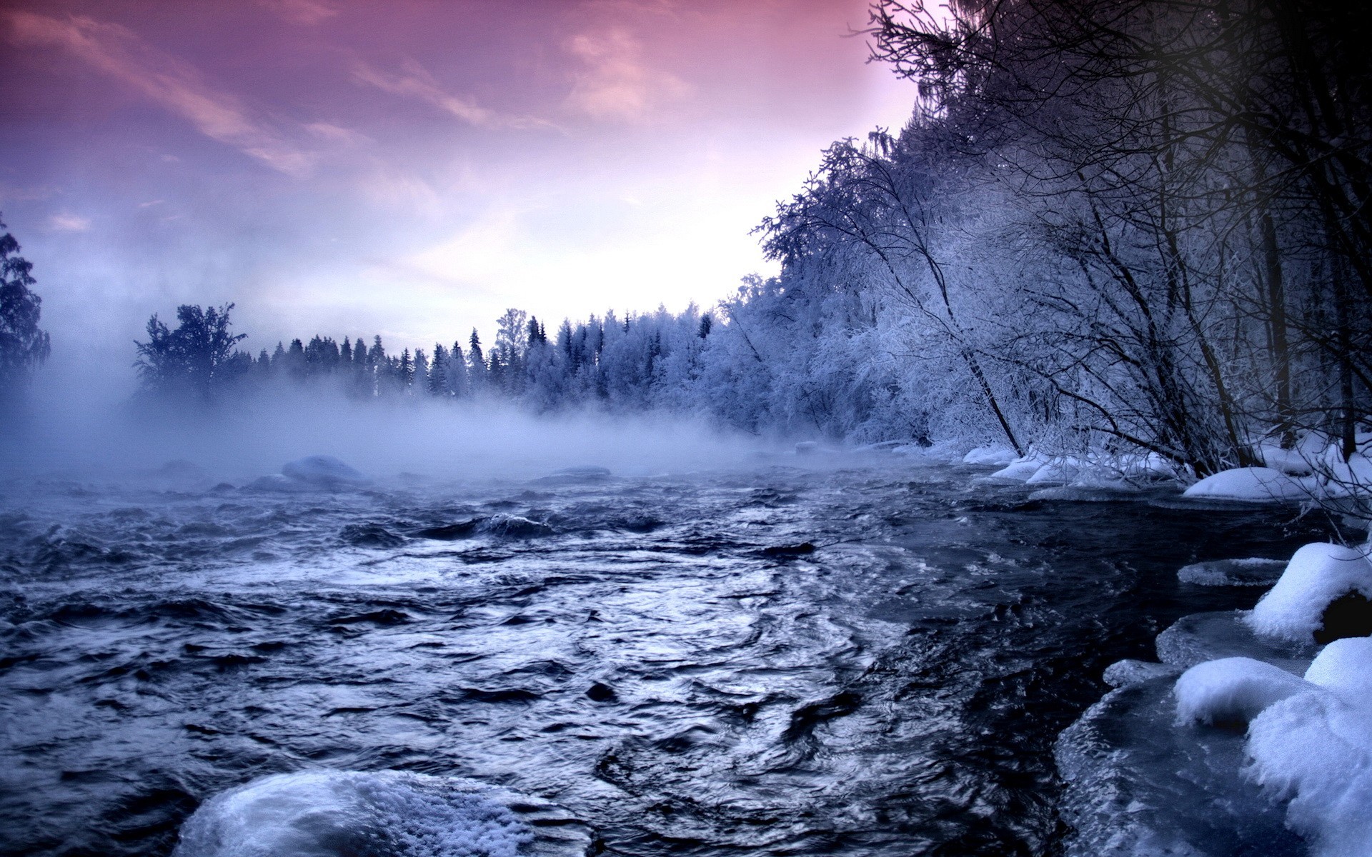 inverno fiume neve vapore